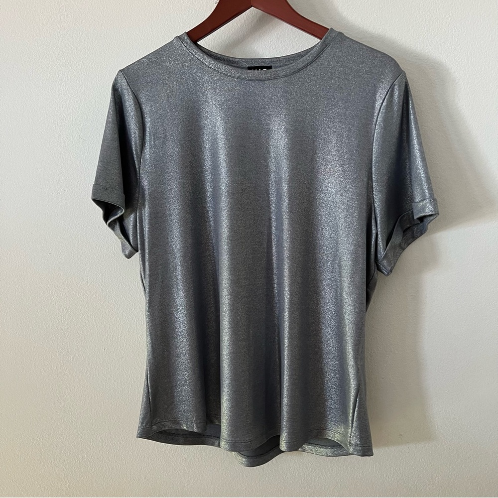 NWOT INC Metallic Silver Shine Women's Top Sz XL